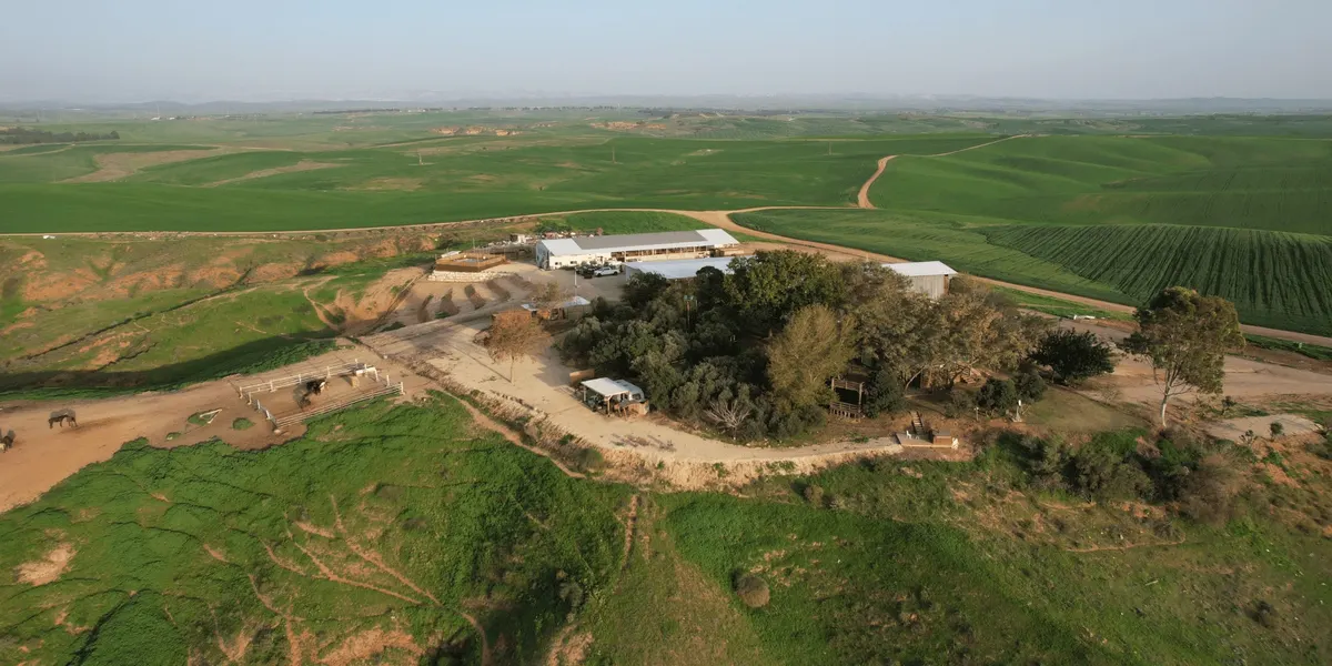 החווה ממעוף הרחפן, לבד על קו הרכס בלב הבתרונות